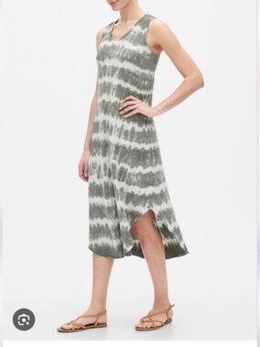 GAP Greeen/White Tie Dye Midi Tank Dress Cotton Size XS
